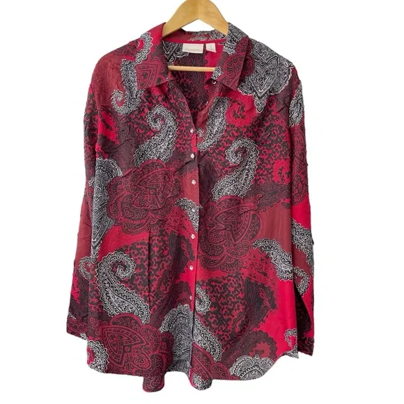 Chico’s Paisley Roxanne Top Woman’s 3 (XL) Button Down Long Sleeve Office - Picture 2 of 9